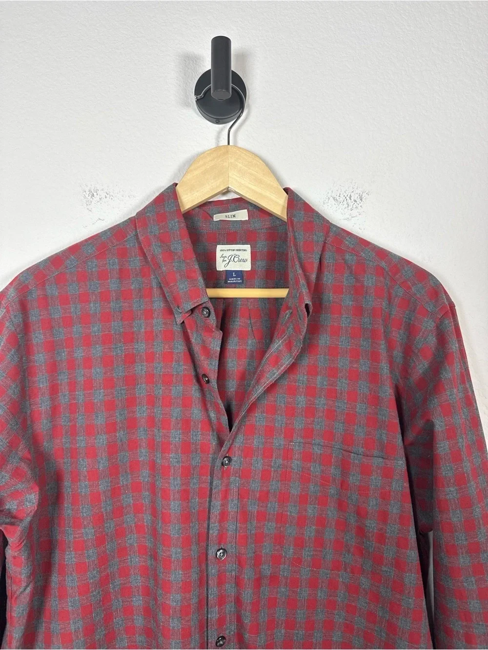 J.Crew Mens Slim Plaid Button Down Shirt Red Gray Size L